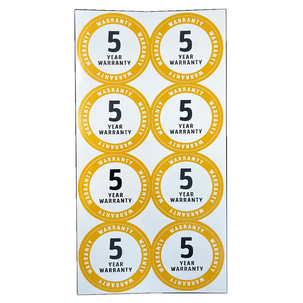 5 Year Warranty Label Sheet (8 Labels)